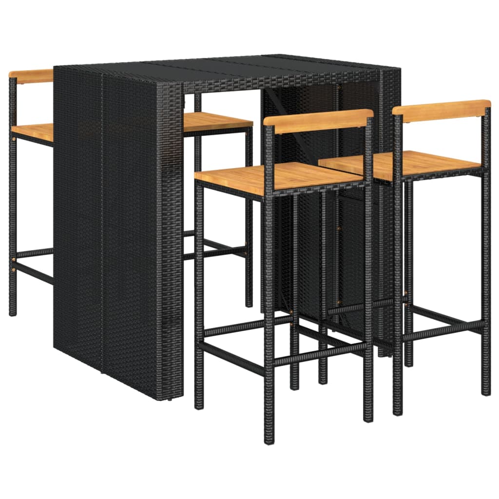 vidaXL mesa bar y taburetes jardín 5 pzas madera acacia ratán pe negro