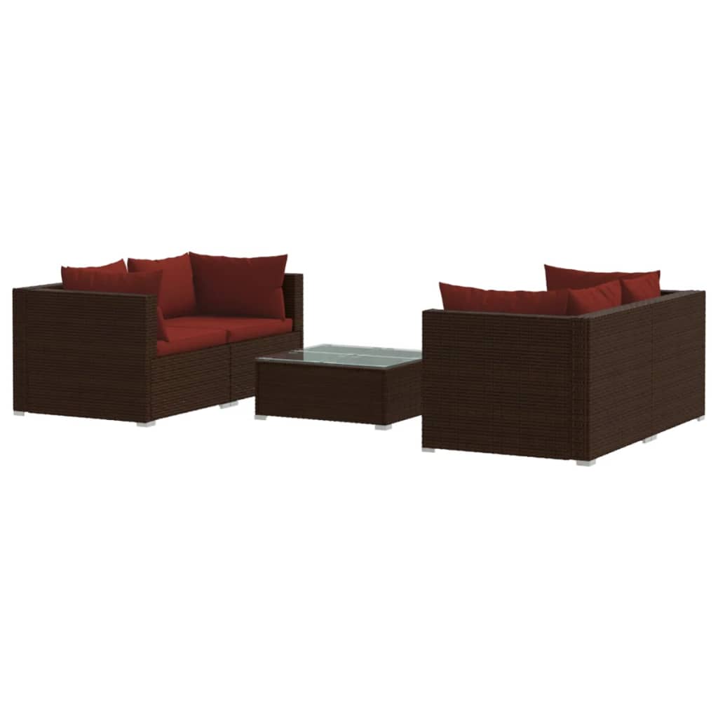 vidaXL set muebles de jardín 5 piezas y cojines ratán sintético marrón