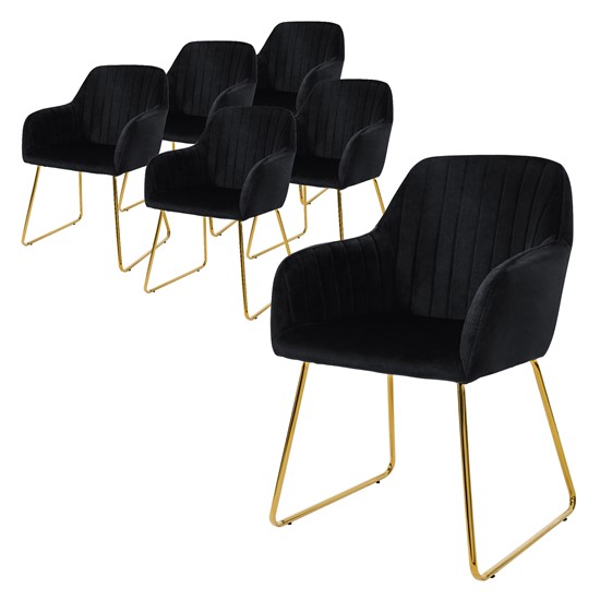 6x silla de comedor/salón asiento terciopelo negro patas de metal