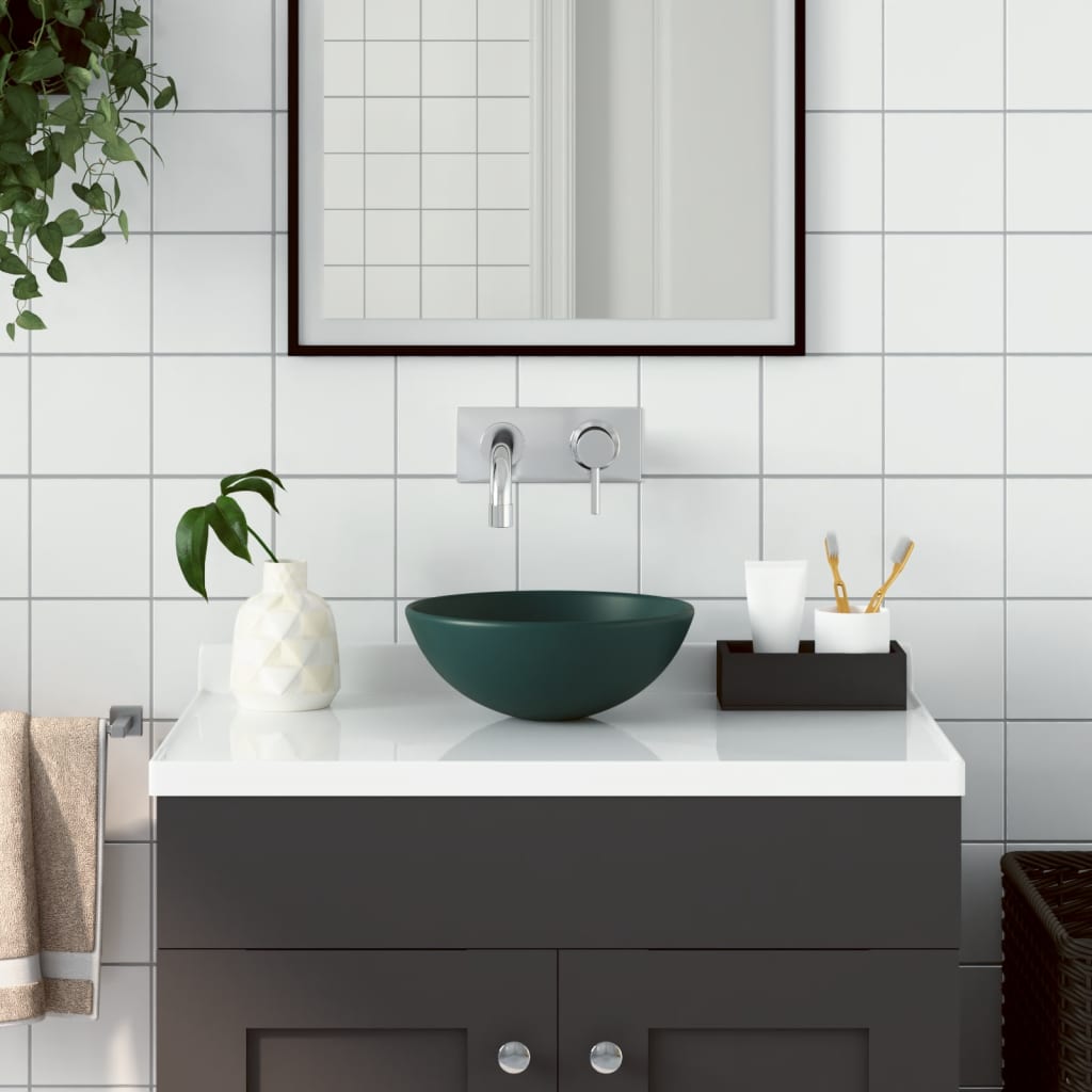 Lavabo de cuarto de baño redondo cerámica verde oscuro es6748