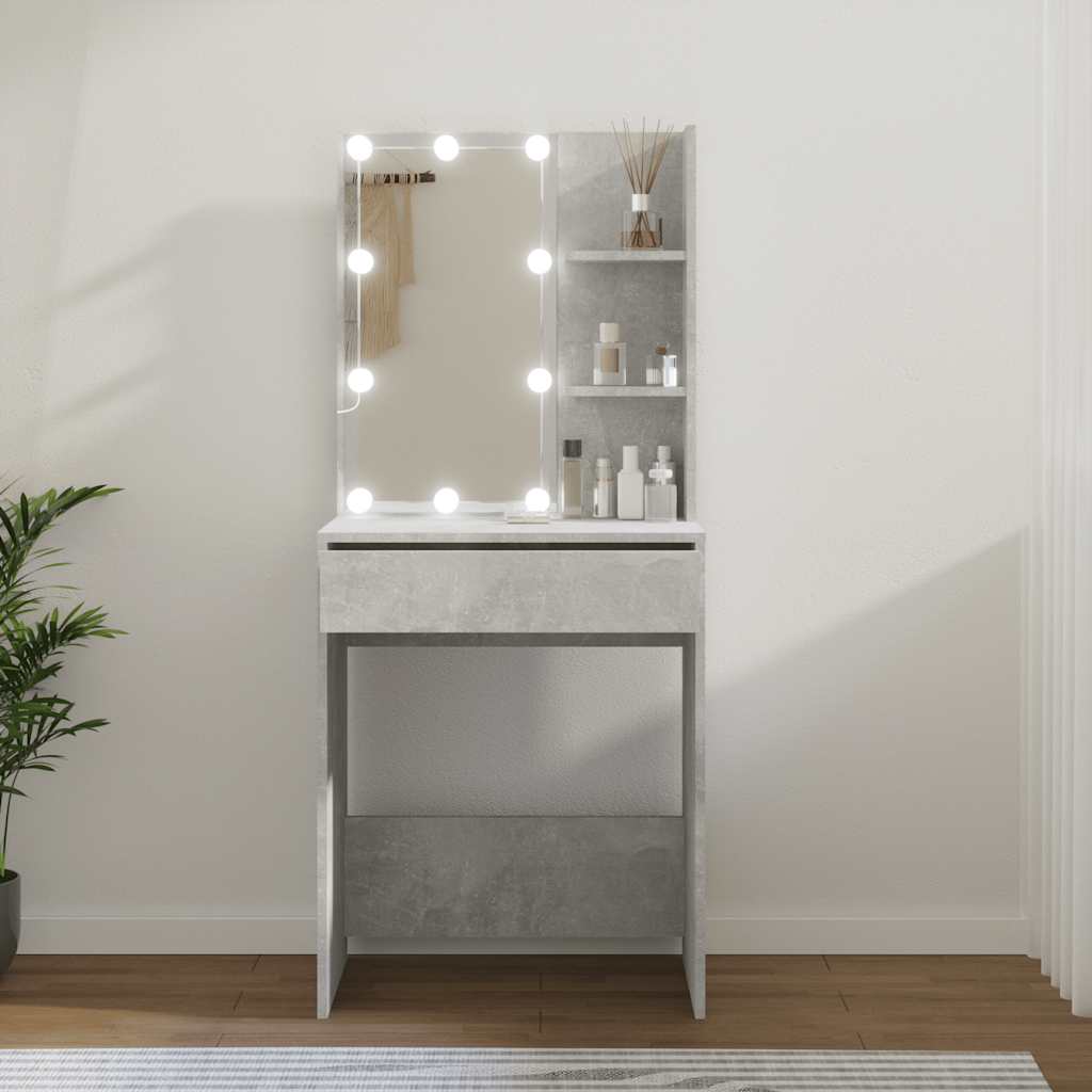 Tocador con LED color gris hormigón 60x40x140 cm