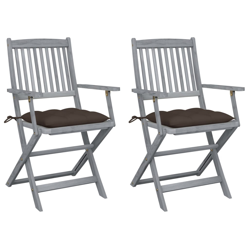 vidaXL sillas de jardín plegables 2 uds cojines madera maciza acacia