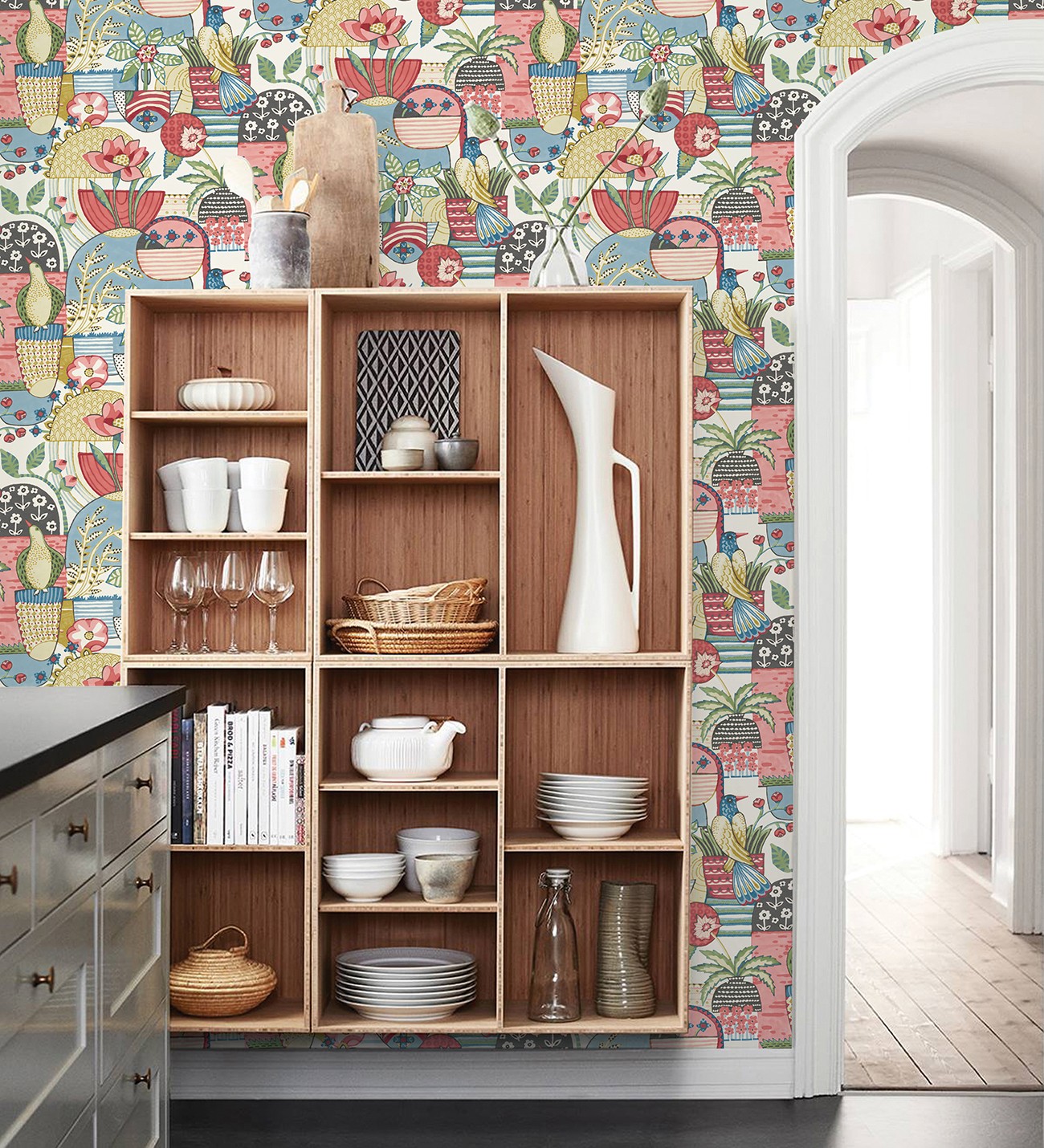 Papel pintado gaulan maceta de plantas y flores con pájaros 5.23m²