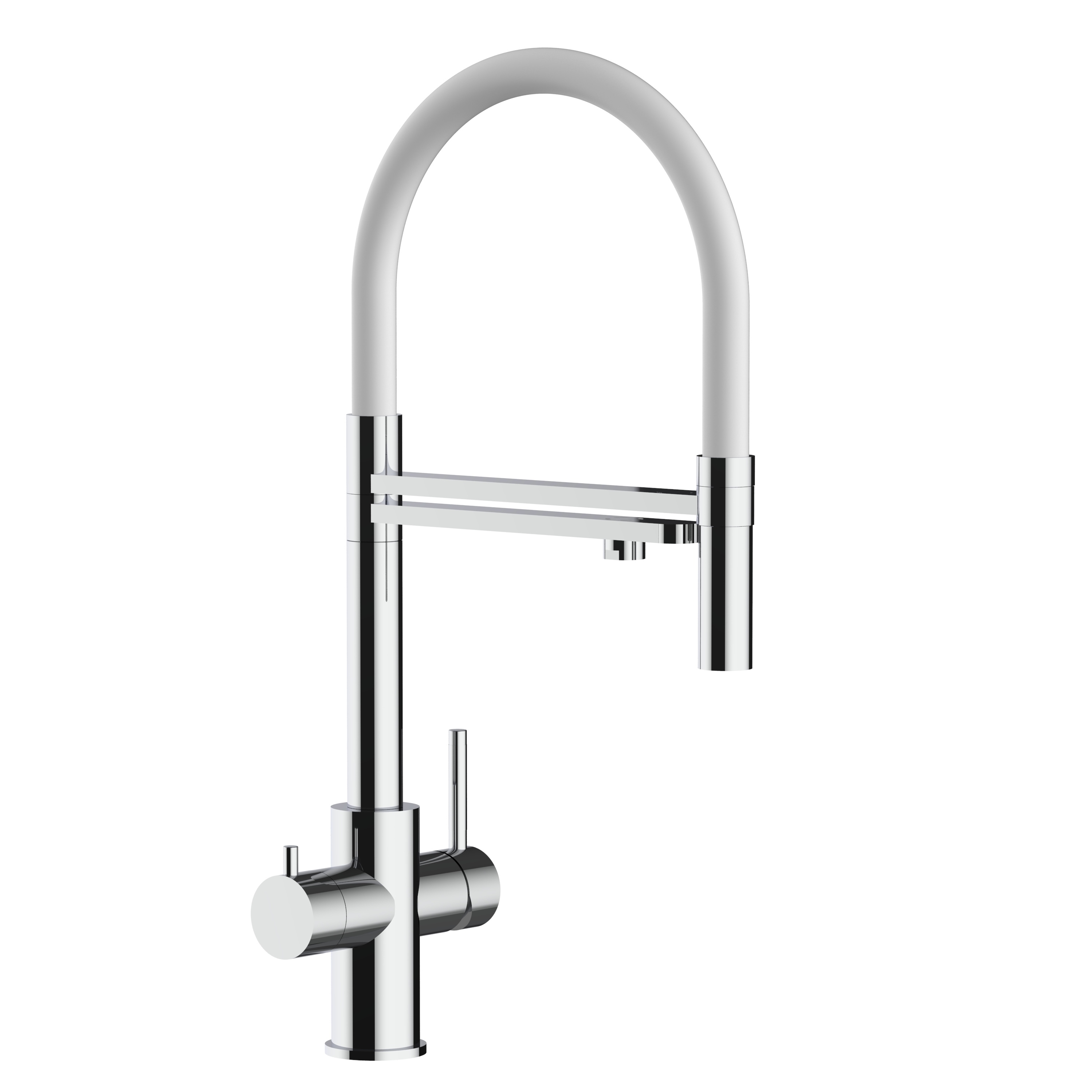 Grifo de cocina 5 vías acero inox ducha 2 chorros amovible, pulido / blanco