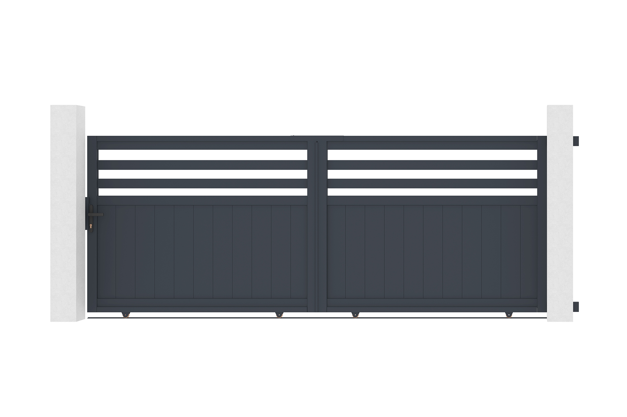 Pack cancela corredera nevis 3,7m a.140cm + 2 postes a.160cm gris