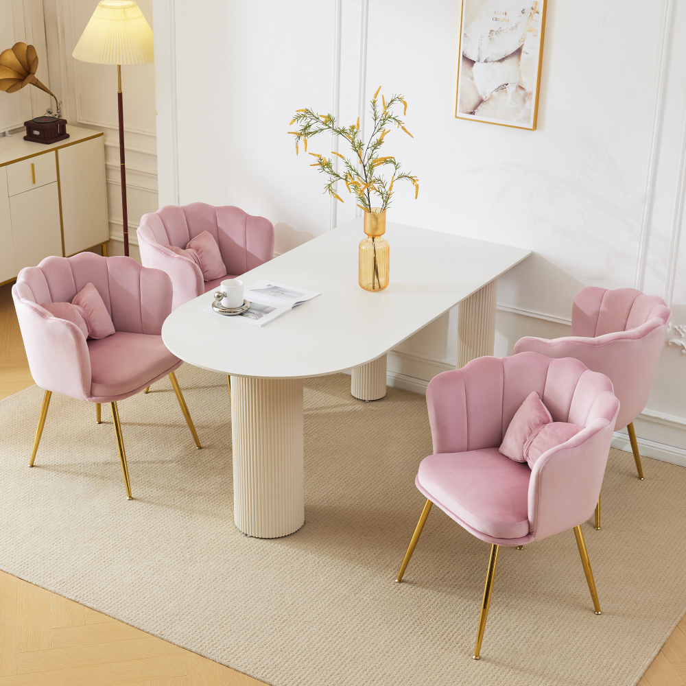Conjunto de sillas de comedor terciopelo rosa set de 4 con respaldo pétalos
