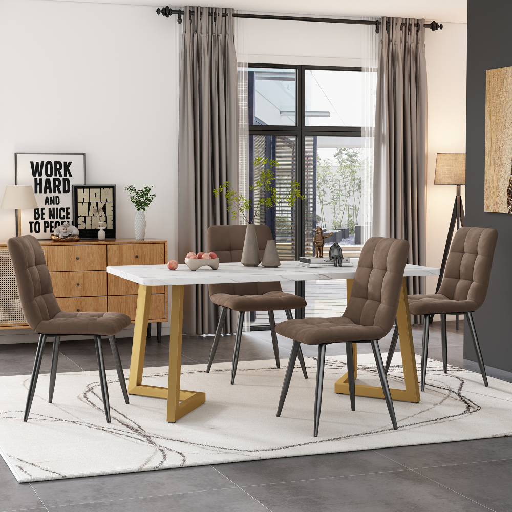 Conjunto de mesa y sillas mdf mármol marrón blanco 5 piezas