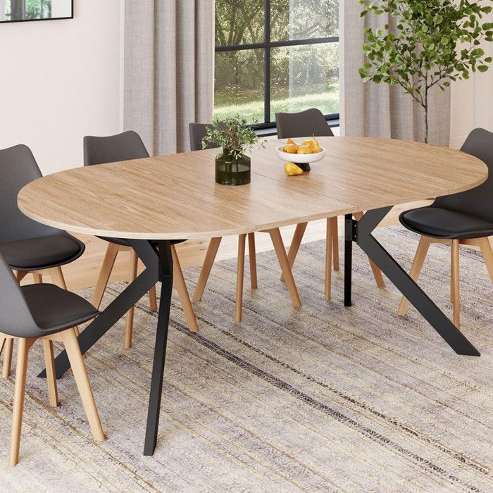 Mesa de comedor redonda extensible - madera negra - 200 cm