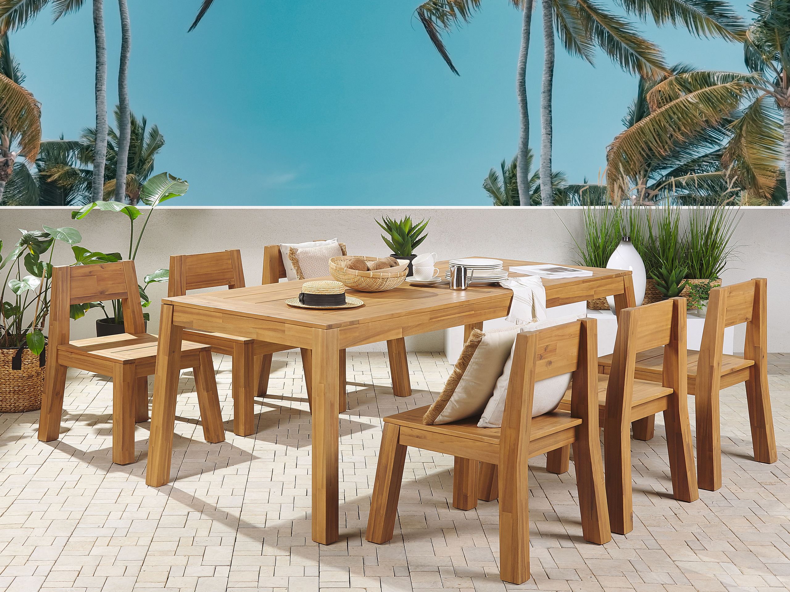 Conjunto de comedor exterior 6 plazas livorno madera de acacia marrón