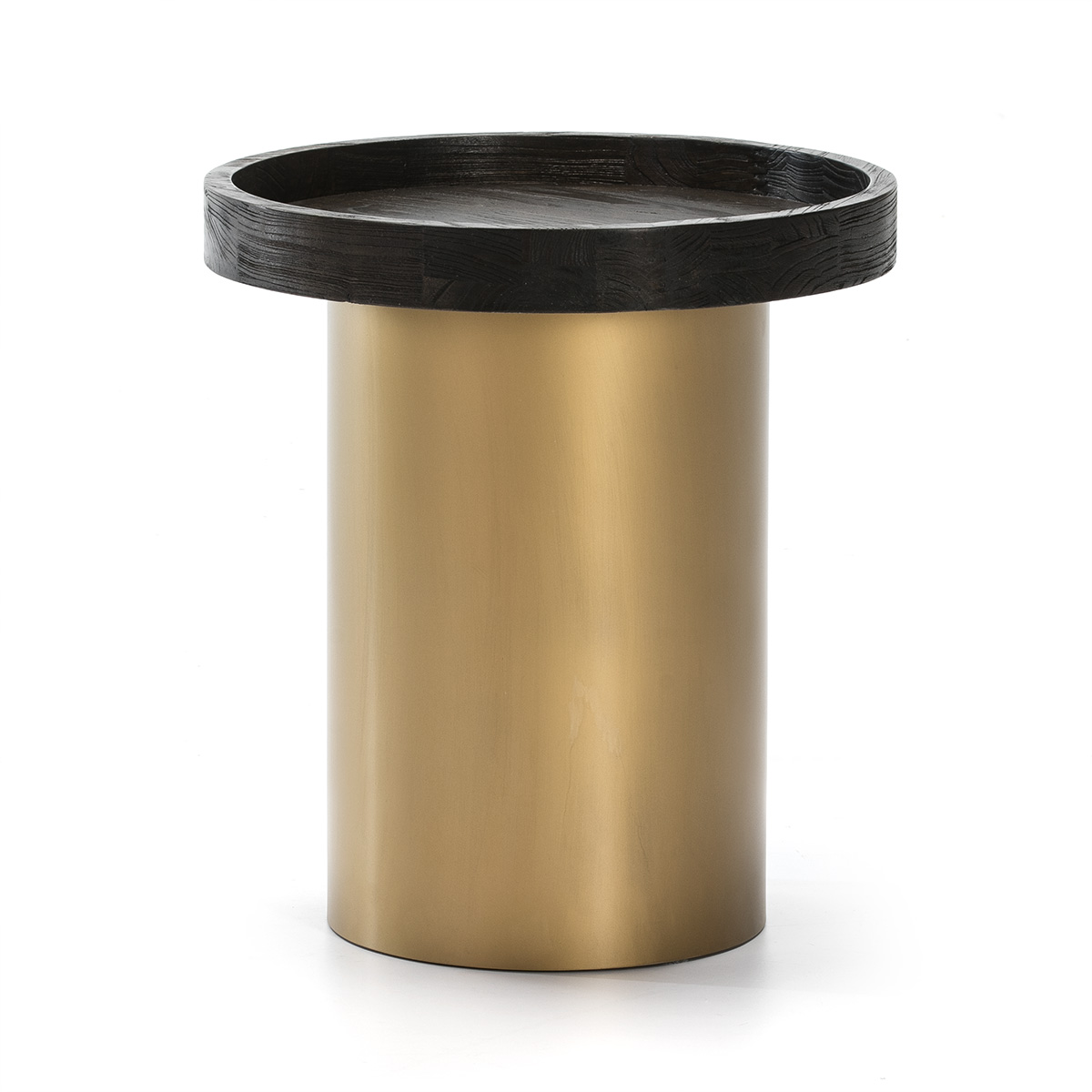 Mesa auxiliar 50x50x55 madera marron oscuro, metal dorado