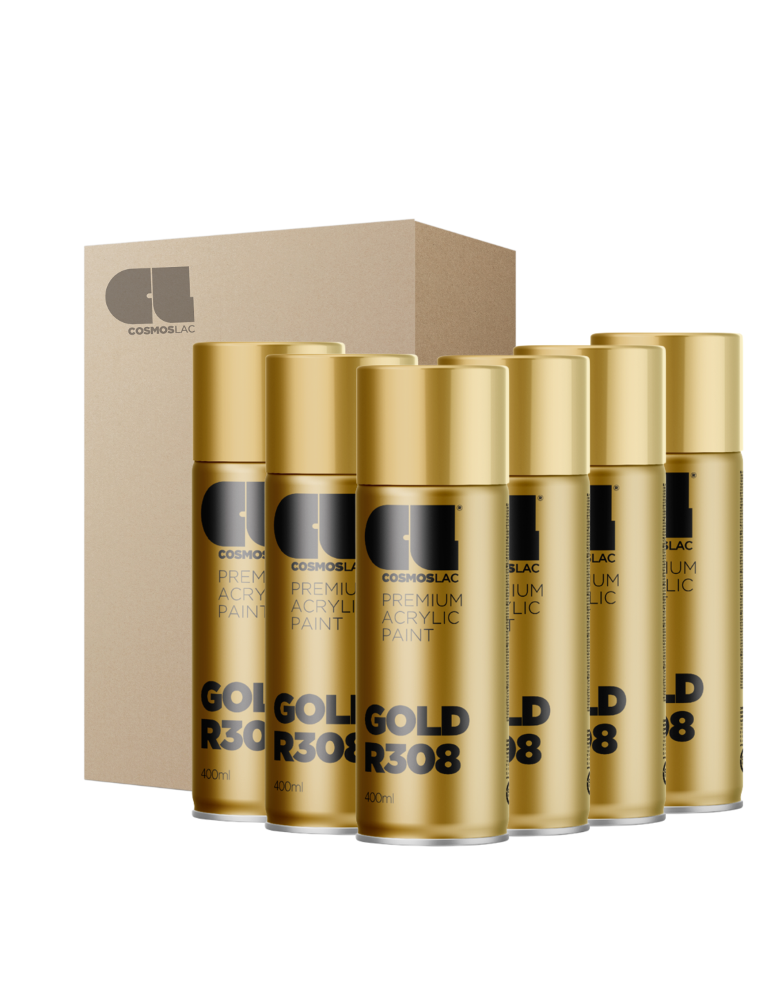6 x spray premium acrylic brillante r308 oro 400 ml