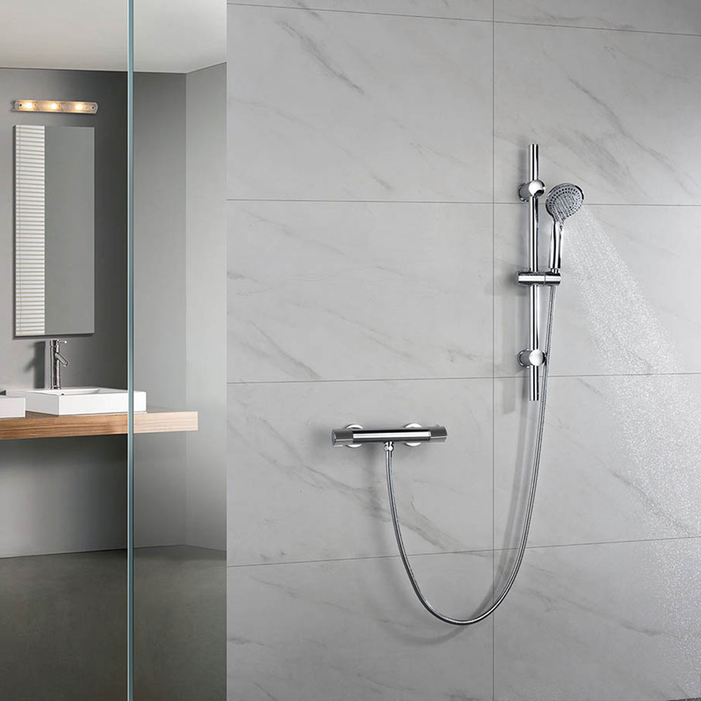Kibath grifo columna ducha con manetas grafiladas termostático alon cromo