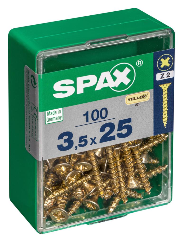 Caja 100 unid. Tornillo madera spax cabeza plana yellox 3,5x25mm