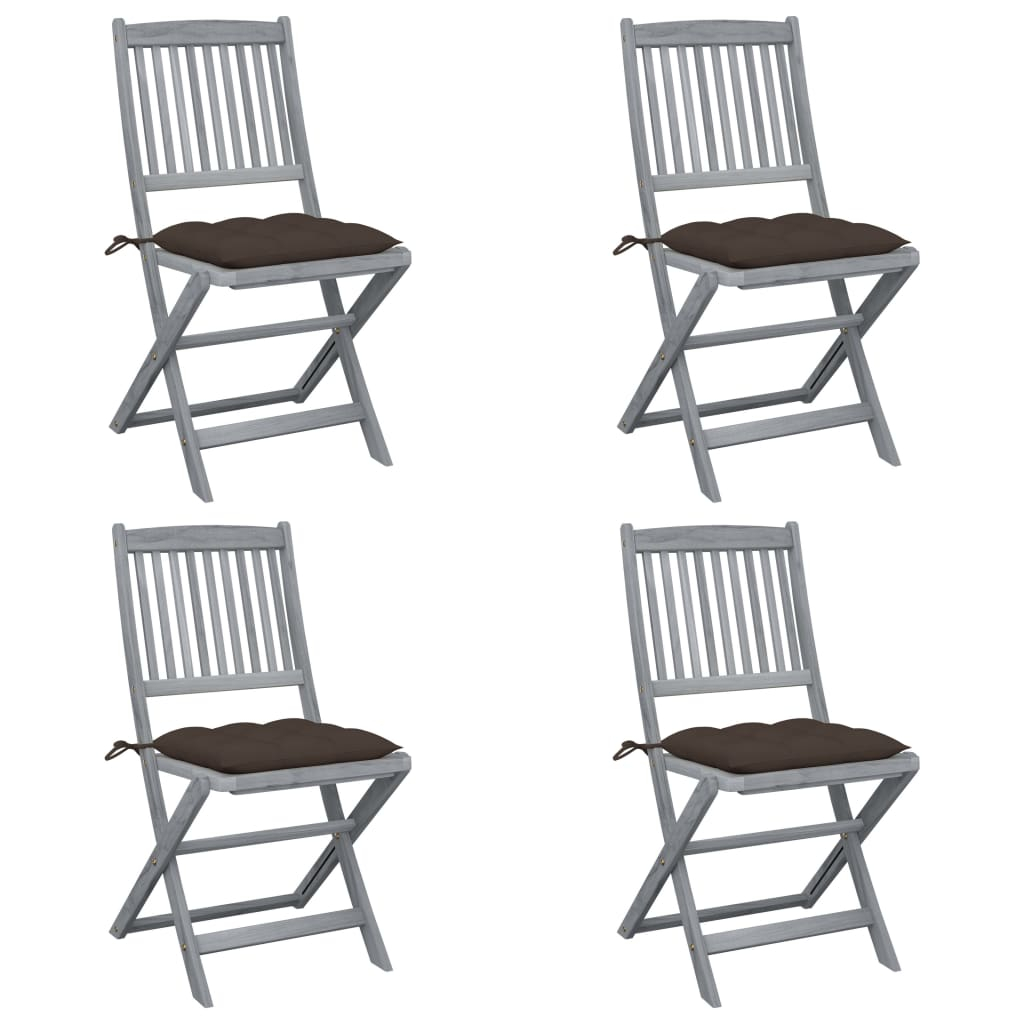 vidaXL sillas de jardín plegables 4 uds cojines madera maciza acacia