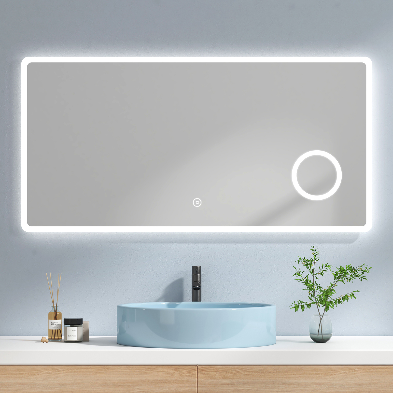 Emke espejo baño LED 3x lupa, ip44, 120x60 cm, luz fría, táctil