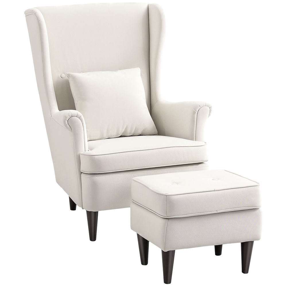 Sillón con reposapié 75x83x104 cm lino sintético color beige Homcom
