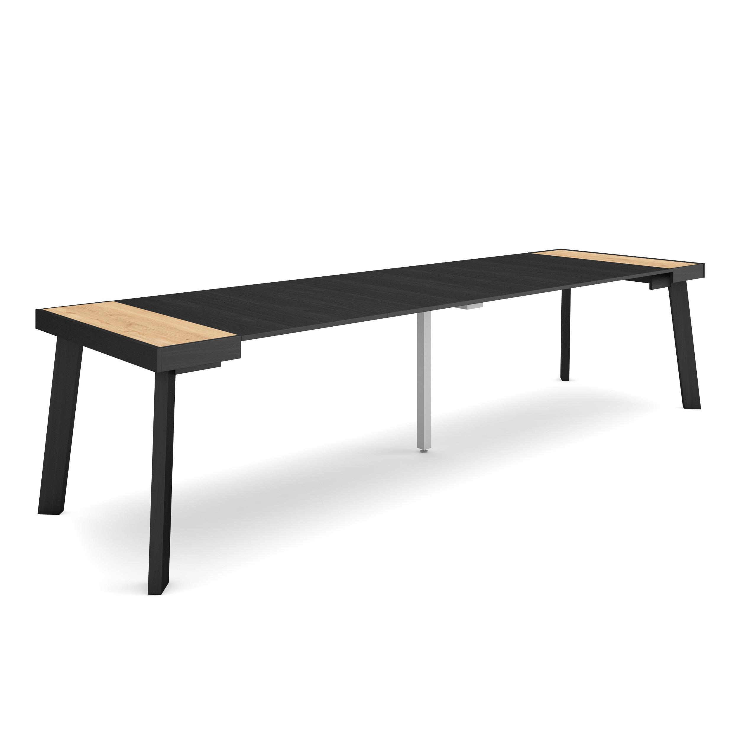 Mesa extensible, 58/302x90x73cm, roble y negro, patas de madera rf3051