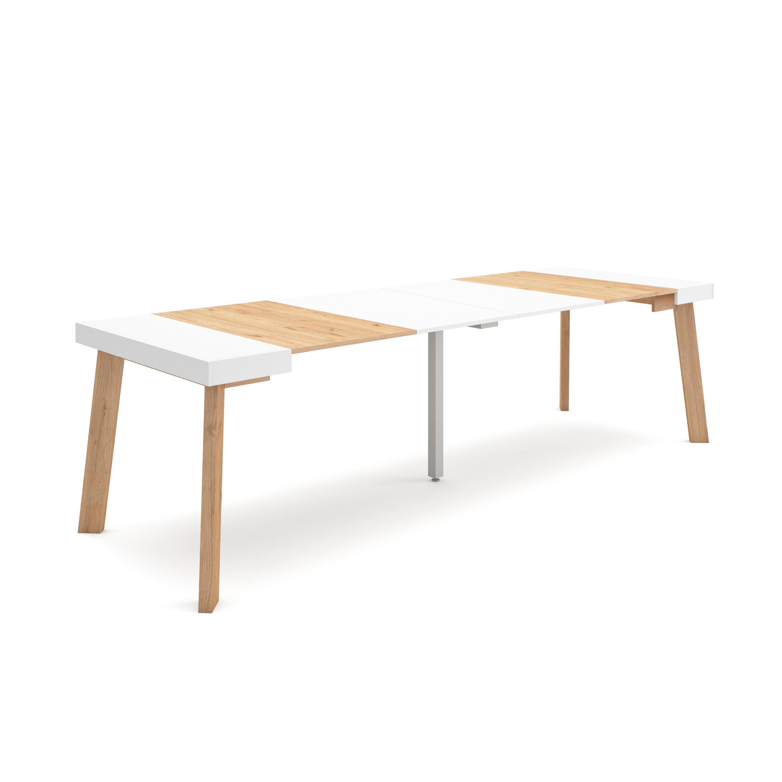 Mesa extensible, 58/262x90x73cm, roble y blanco, patas de madera rf3081