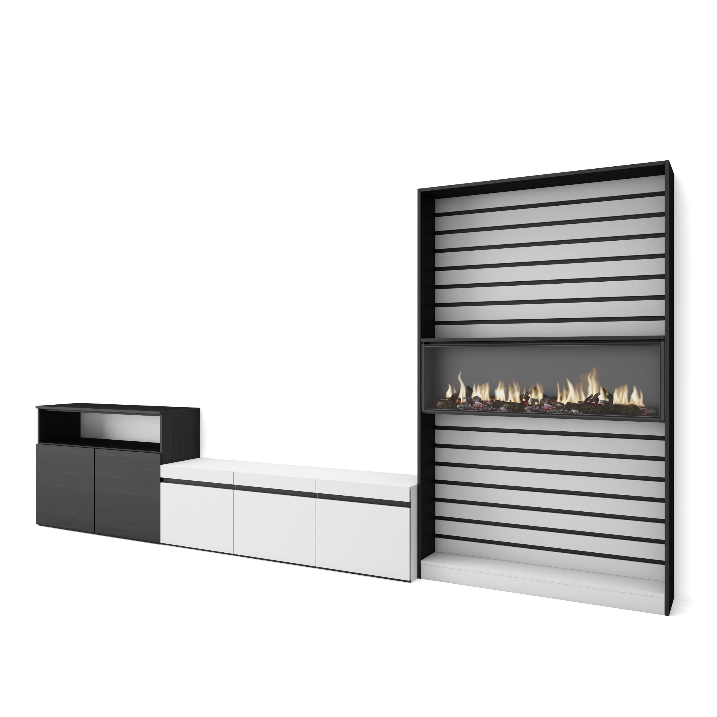 Muebles salón, 360x35x186cm, blanco y negro, chimenea eléctrica xxl rf3188