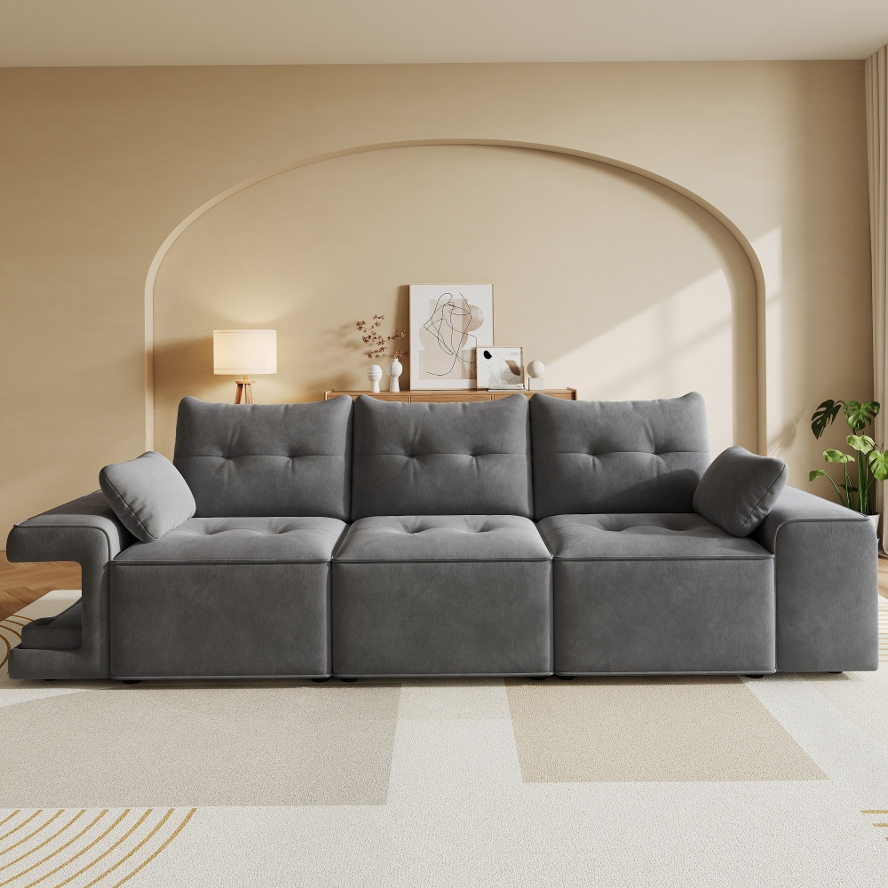 Sofá modular 3 plazas terciopelo gris con almacenaje