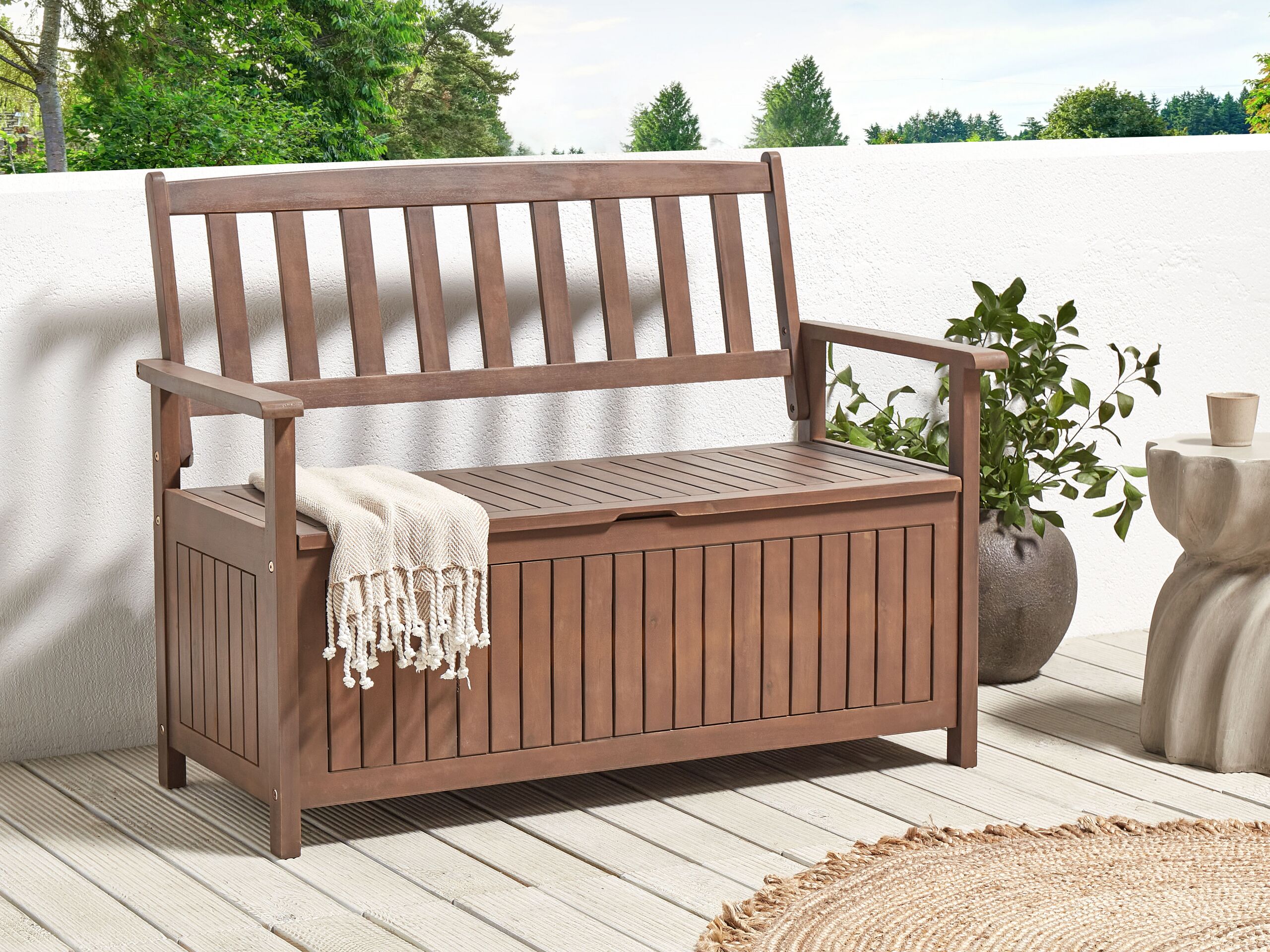 Banco de jardín sovana 120 cm con almacenaje madera de acacia marrón oscuro