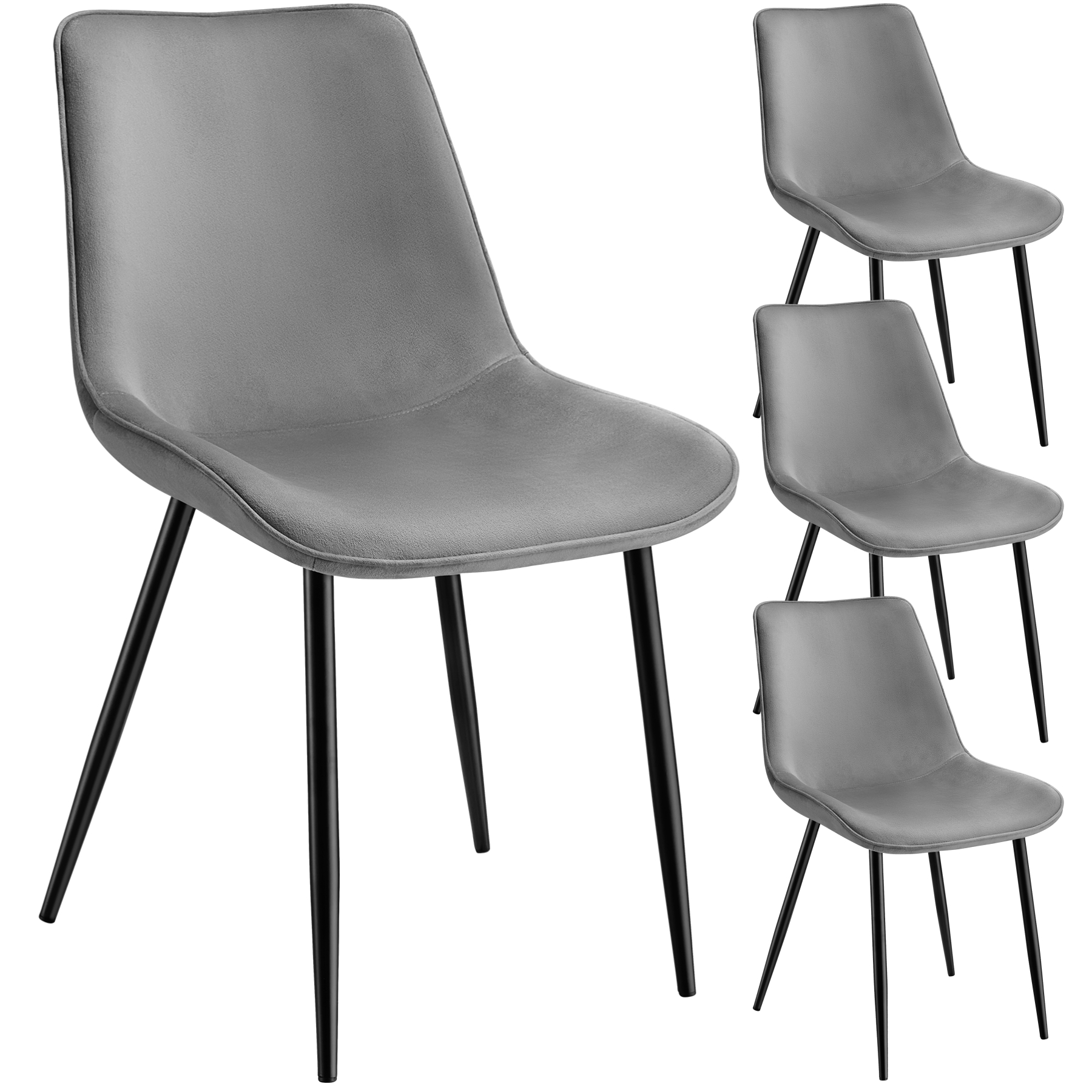 4 sillas de comedor acolchadas, aterciopeladas 48 x 59 x 82,5 cm gris