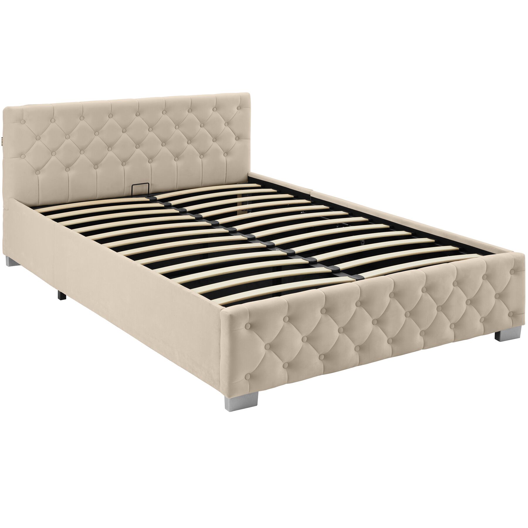 Cama tapizada con LED y somier abatible, 250 kg, 140 x 200 cm, arena
