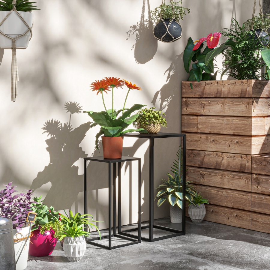Set de 2 soportes para plantas acero negro 65x31x31cm