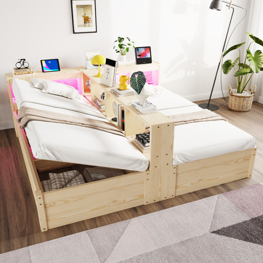Cama multifuncional 140x200 cm con escritorio armario escalera madera
