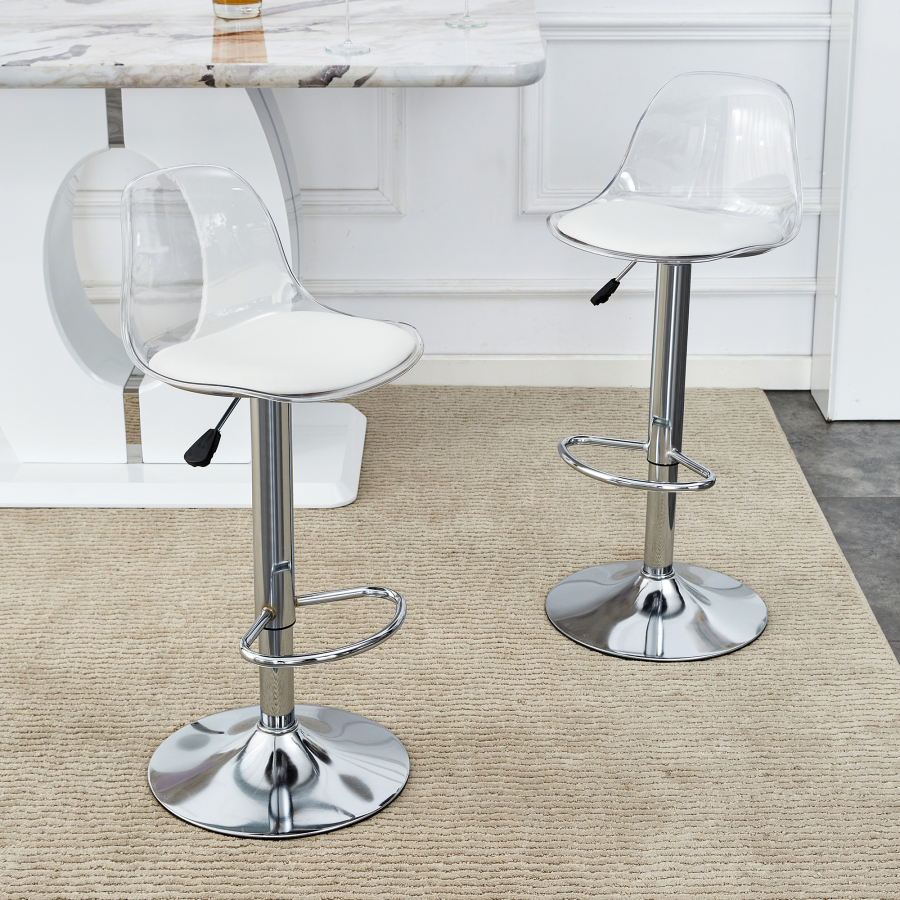 Taburete de bar ajustable metal plástico blanco plata set 2 giro 360