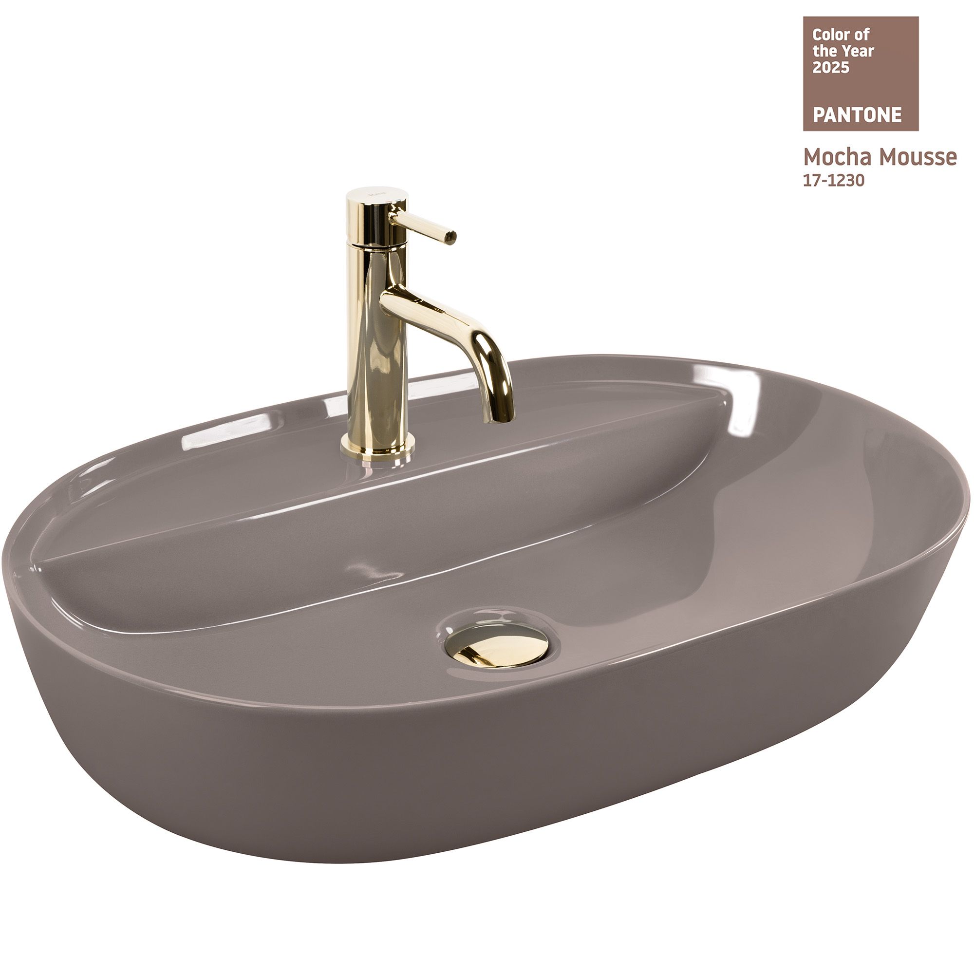 Rea lavabo sobre encimera aura 61 shiny beige oval, 61x41x13 cm