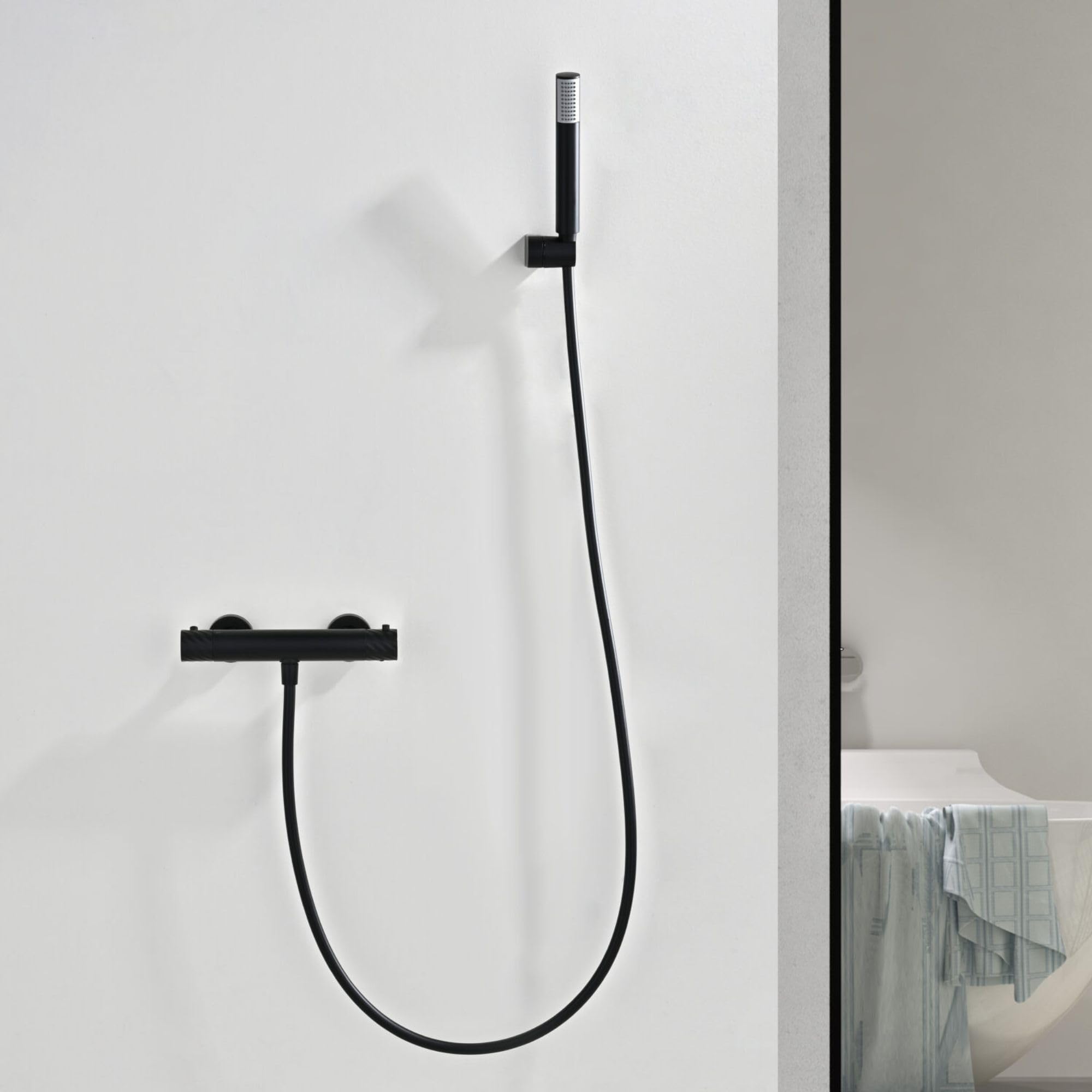 Imex - grifo ducha termostatico con alcachofa y manguera negro serie bless