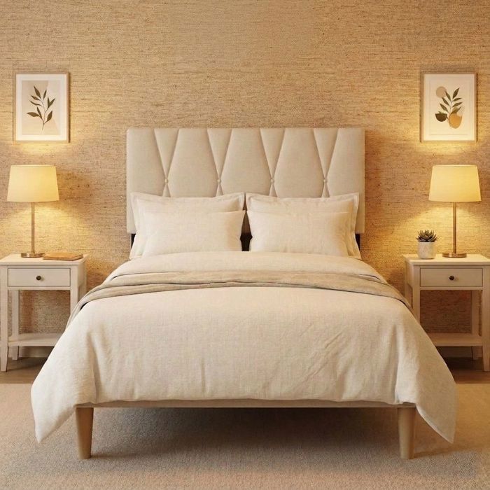 Estructura de cama beige con cabecero 120 x 200 cm