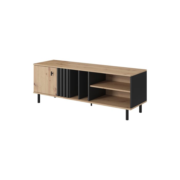 Mueble de tv - roble artesanal + antracita negra - 138,1 cm - 1 puerta, 5 e