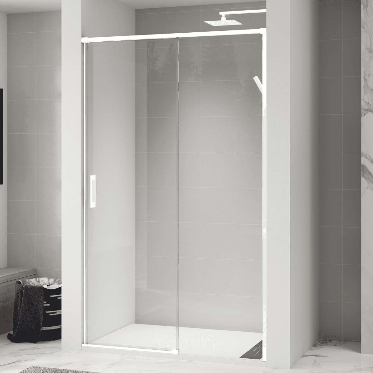 Mampara ducha frontal 1 puerta 1 fijo corredera| blanco 165 cm