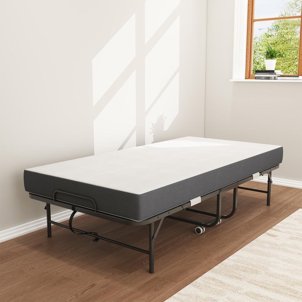 Cama plegable 190x96cm con colchón memoria 9,5cm sobre ruedas