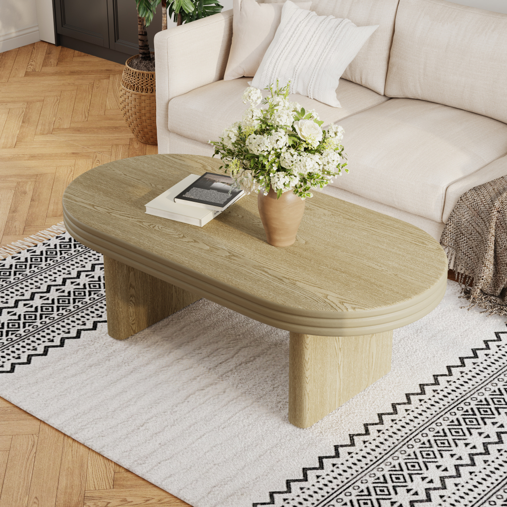 Mesa de centro ovalada para salón mdf natural 41,5x120x60cm