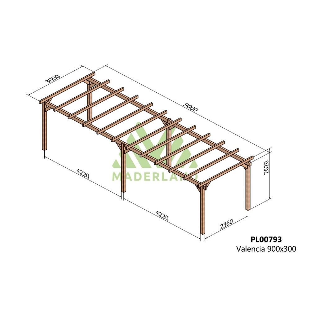 Pérgola de madera laminada - valencia 900x300cm (maderland)
