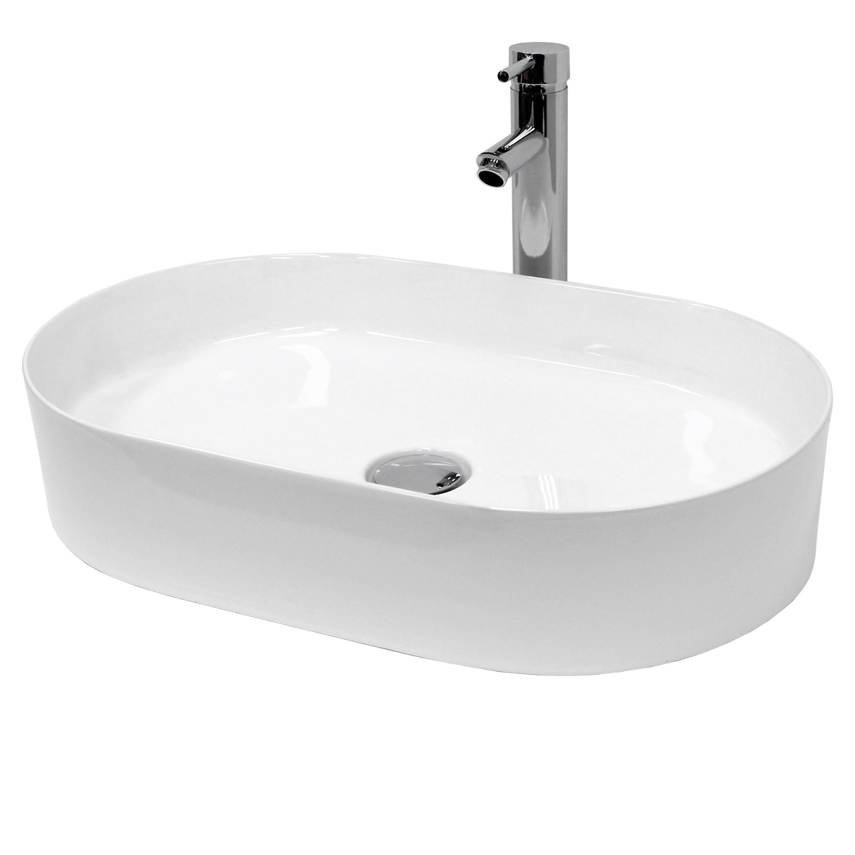 Lavabo cerámico ovalado 605 x 380 x 125 mm blanco ecd germany