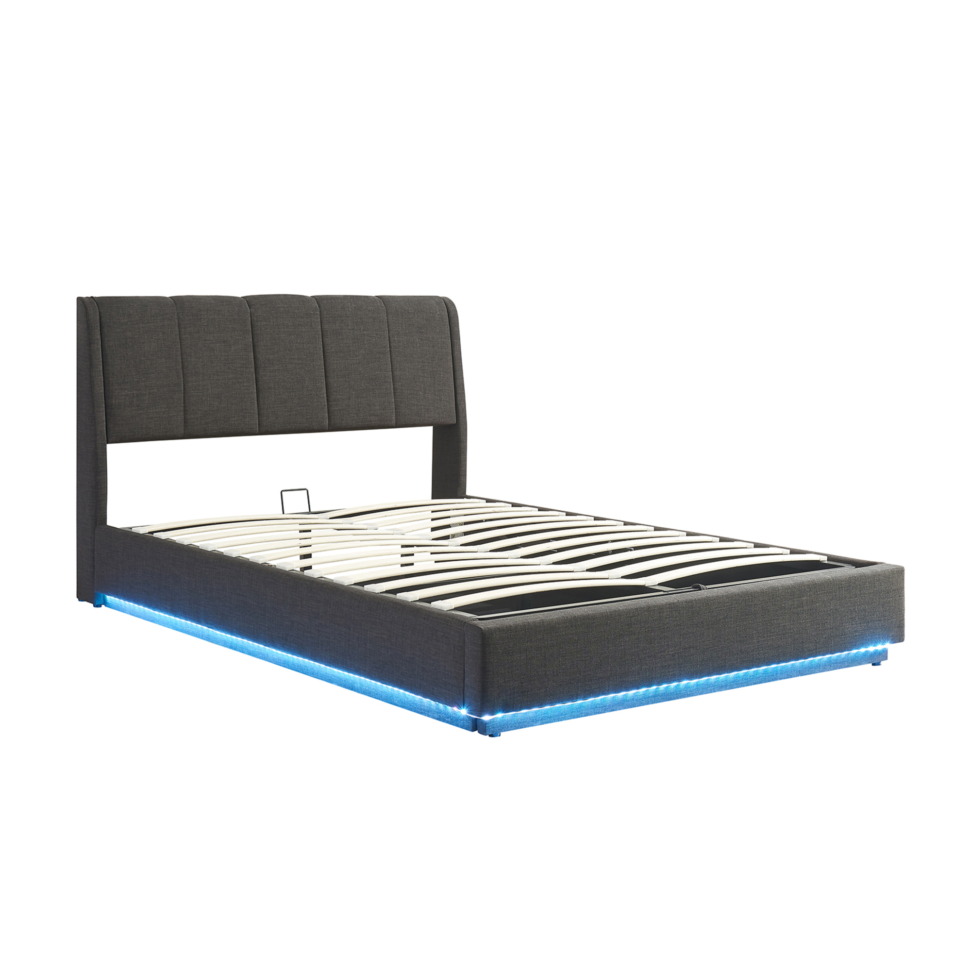 Cama tapizado LED tröstiar con somier abatible 160x200cm - negro [en.casa]