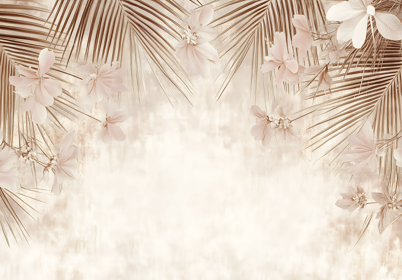 Papel pintado pared hojas beige 350x250 fotomurales dormitorio