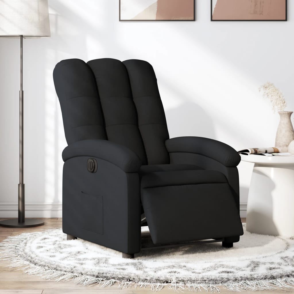 Sillón reclinable eléctrico de tela negro qweo7894