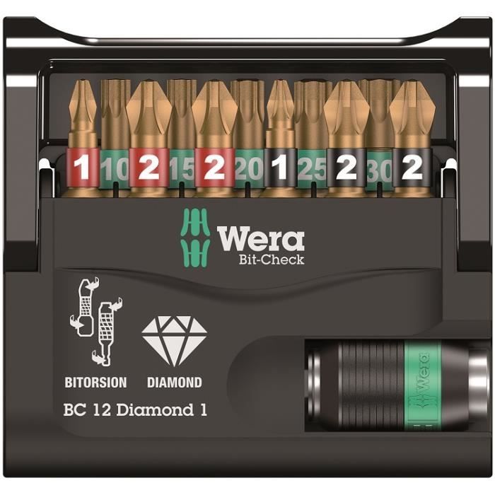 Juego de puntas - wera - bitorsion diamond - 12 puntas - portapuntas rapida