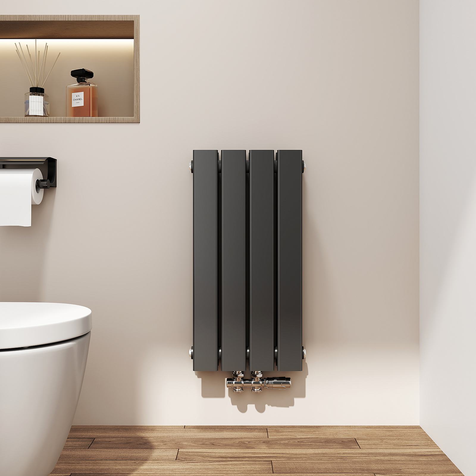 Emke radiador vertical plano 60x30,4 cm negro mate, 327 w, doble capa mural