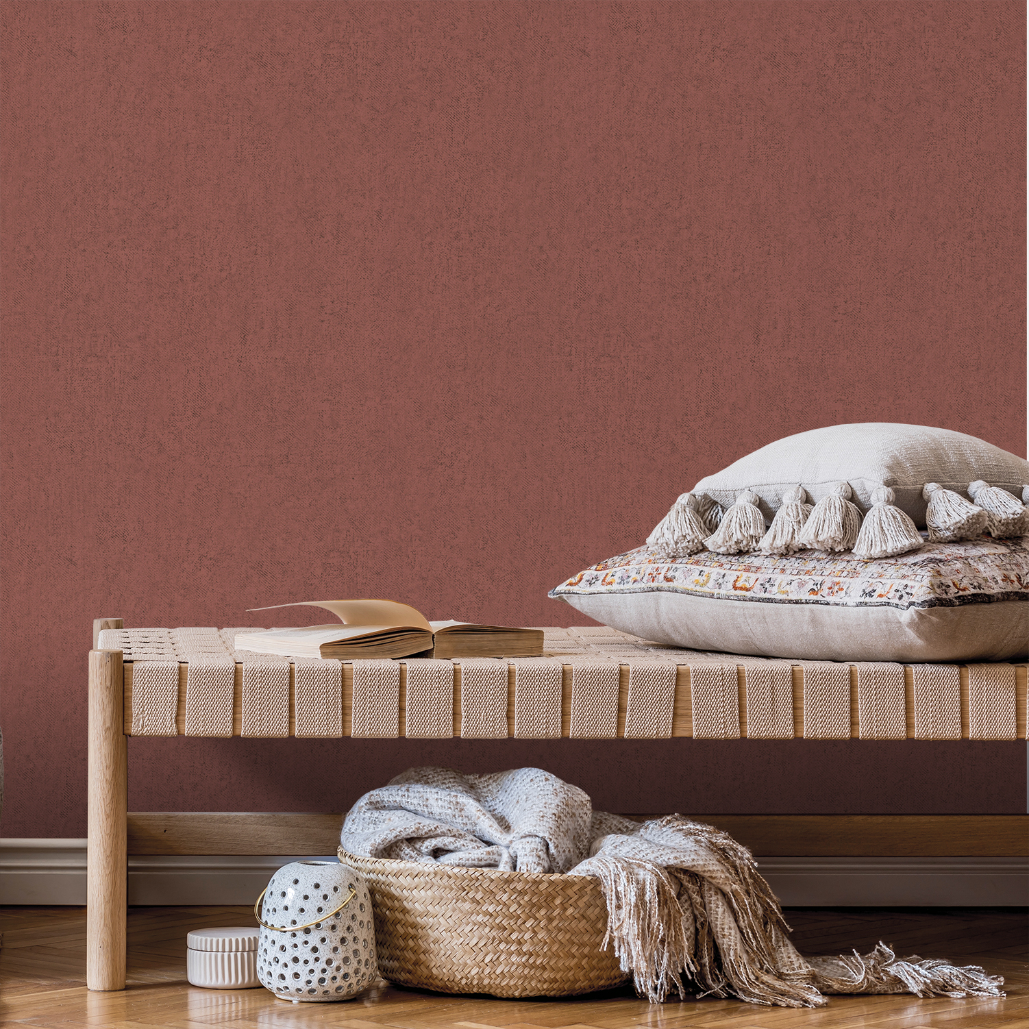 Papel pintado etnico tnt liso texturizado samburu terracotta