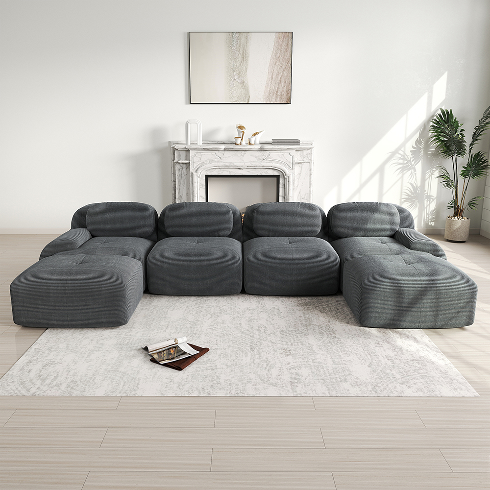 Komhtom, sofá en forma de u, pana,gris