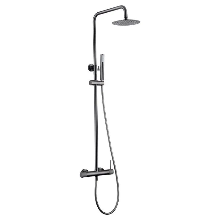 Columna de ducha extensible, termostatico rociador extraplano gun metal