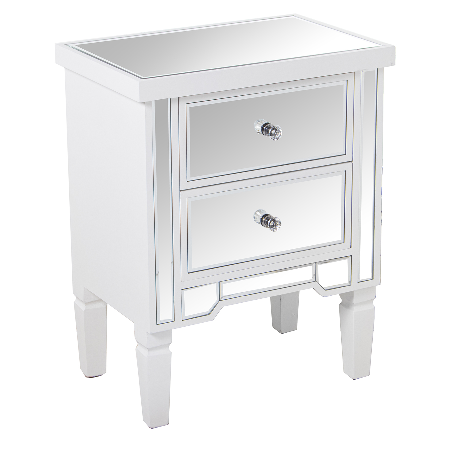 Mesa de noche madera, espejo con 2 cajones blanco