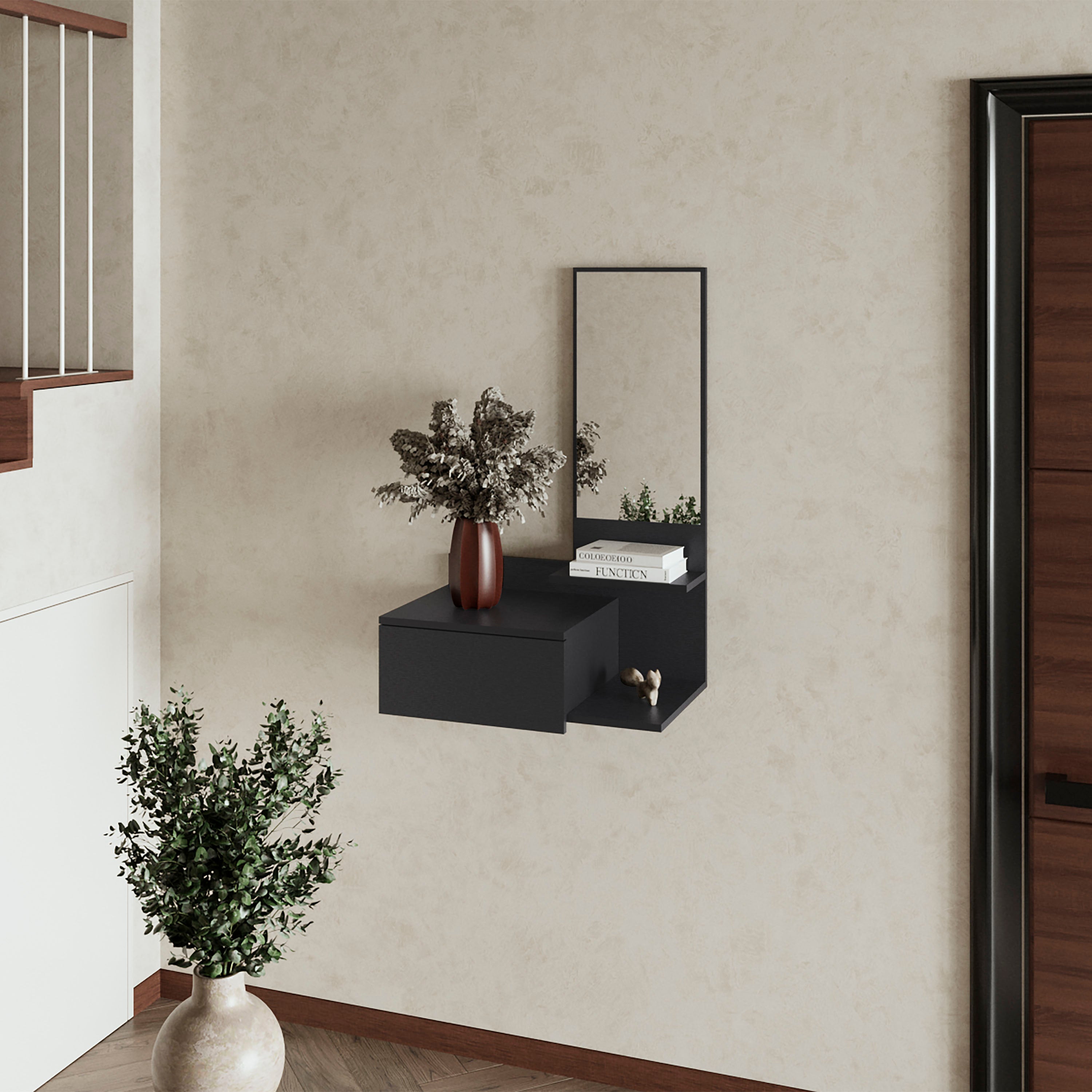Tuhome mueble flotante eLGin con espejo incluido, Negro