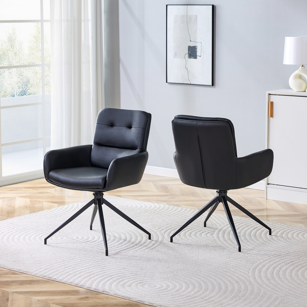 Silla de comedor giratoria pu negro set de 2 con base metálica